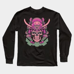 Skull Samurai Pink Retro Color Long Sleeve T-Shirt